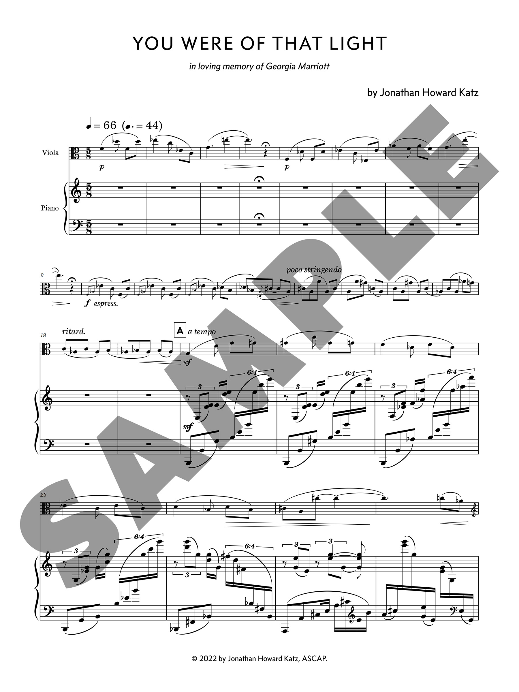 You were of that light, by Jonathan Howard Katz (viola version) - PDF - Image 2
