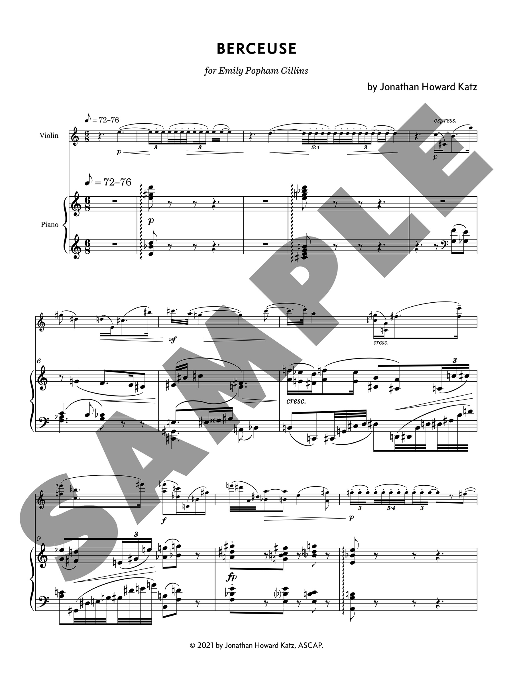 Berceuse, by Jonathan Howard Katz - PDF - Image 2